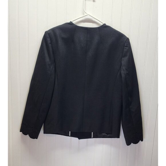 Banana Republic Black Laser-Cut Scalloped Edge Open-Front Blazer Jacket - Picture 7 of 11